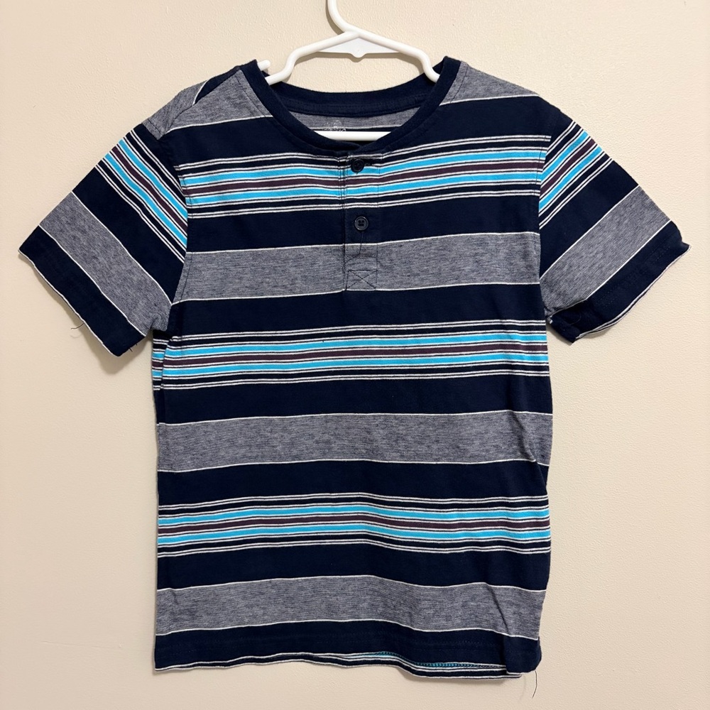 Navy and Gray Striped Kids Tee Youth Boys Size 7